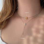 T shape necklace - Two Letters and one set in diamonds - HIBA JABER