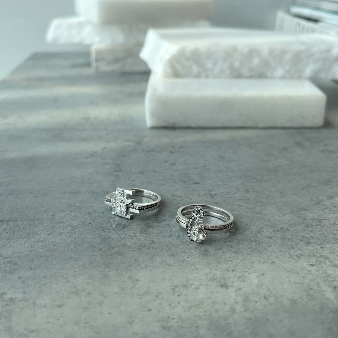 Thin Duo Rings - Letters Meem & 3ein - HIBA JABER
