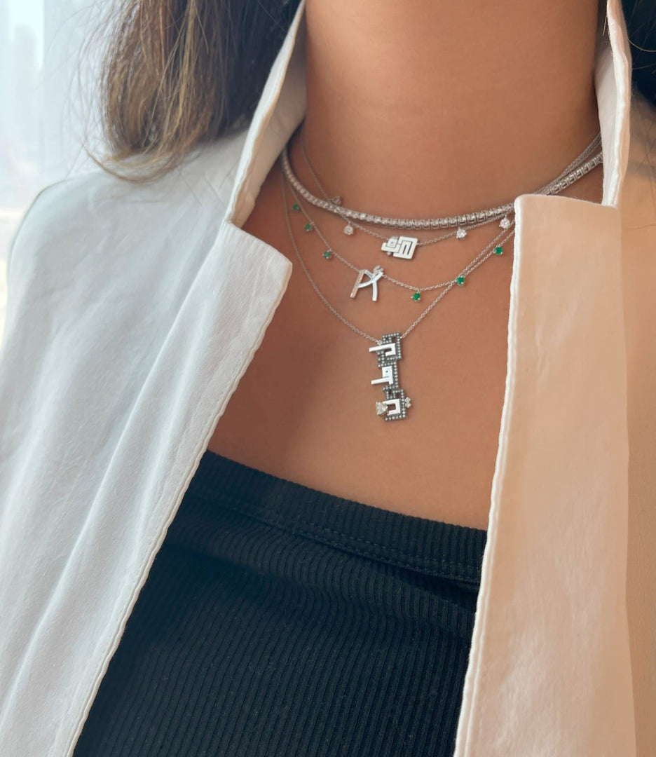 Three Letter Chain Necklace - Ha, Ba & Ha - هبة - HIBA JABER