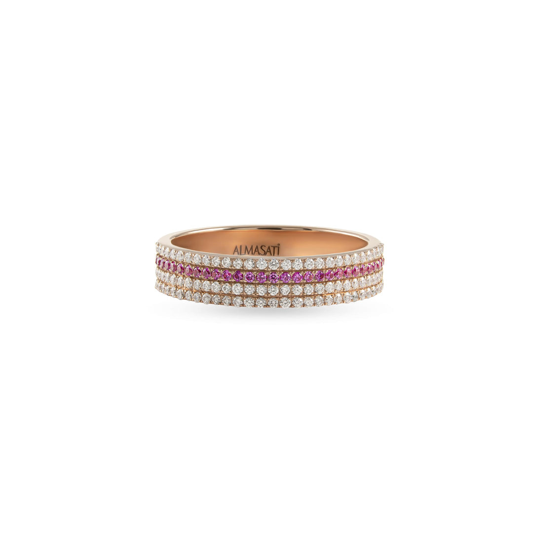 Triple Diamond & Pink Sapphire Band Ring - HIBA JABER