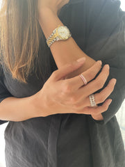 Triple Diamond & Pink Sapphire Band Ring - HIBA JABER