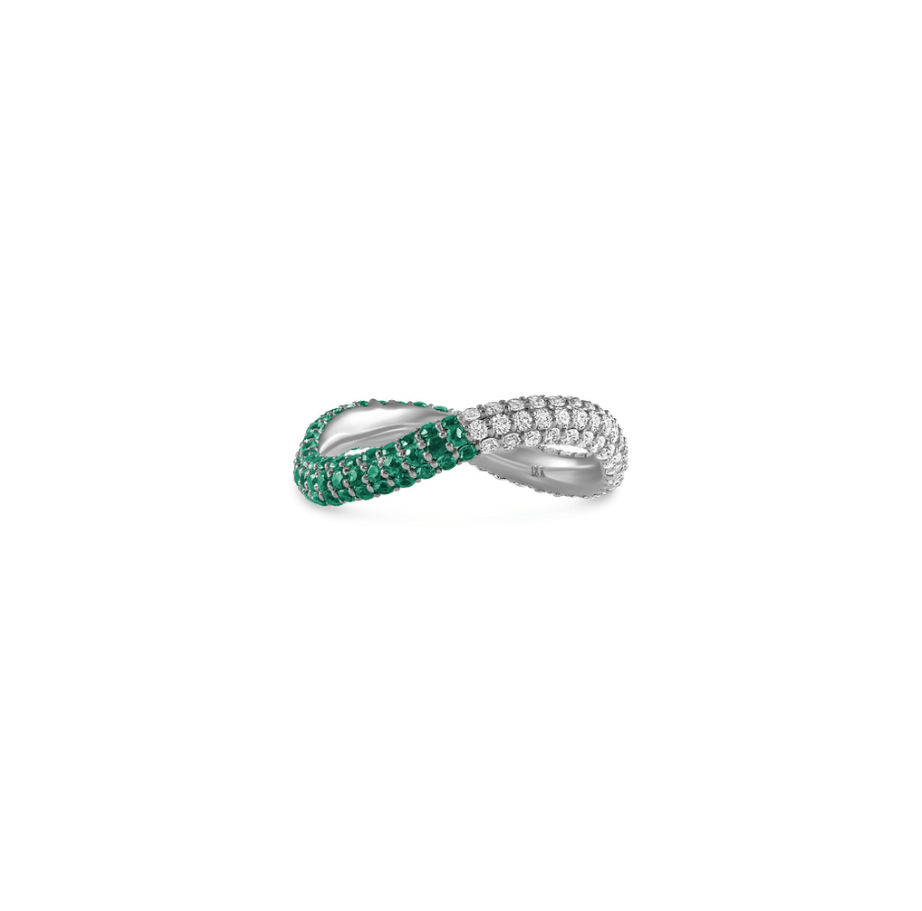 Two Way Bold Infinity Ring - Green Emeralds - HIBA JABER