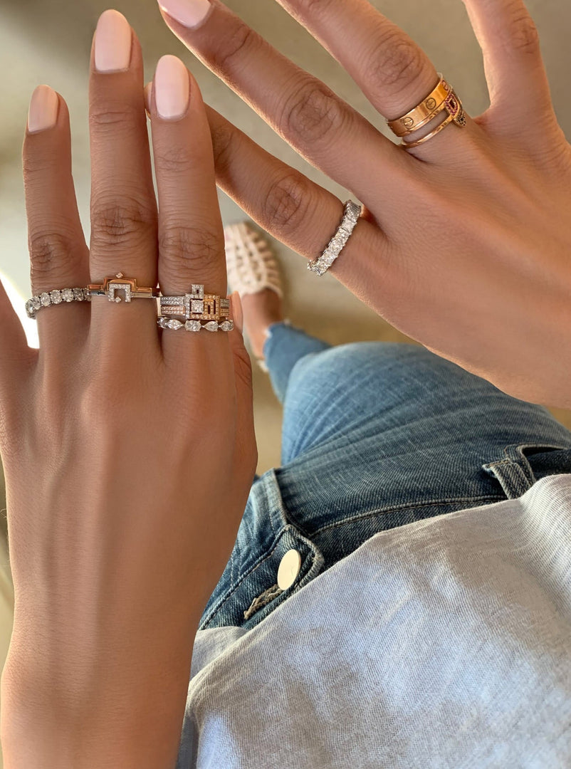 Two Way Eternity Band - Emerald & Princess - HIBA JABER