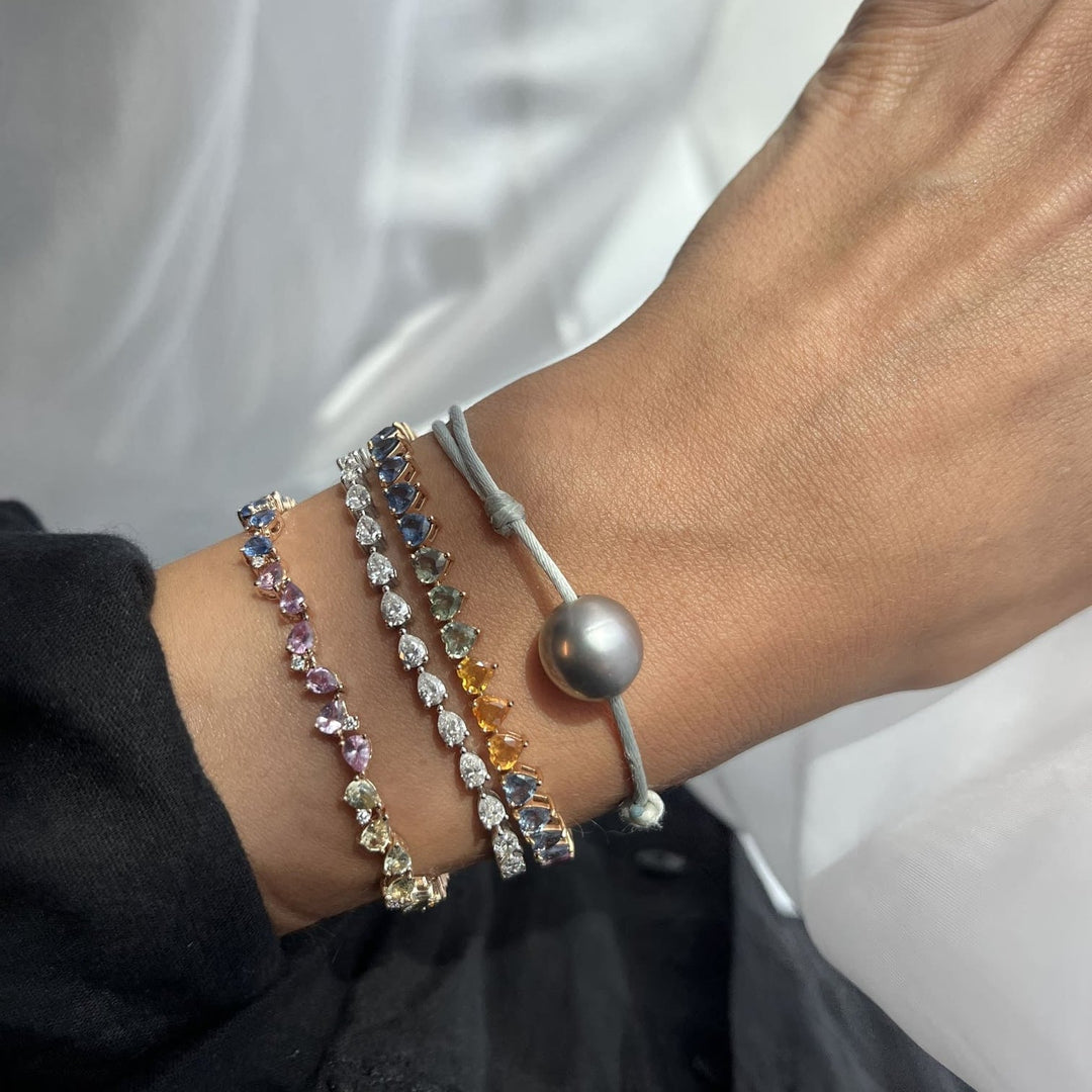 Zigzag Multi Colored Sapphire Pears with Diamond Droplets Bracelet - HIBA JABER
