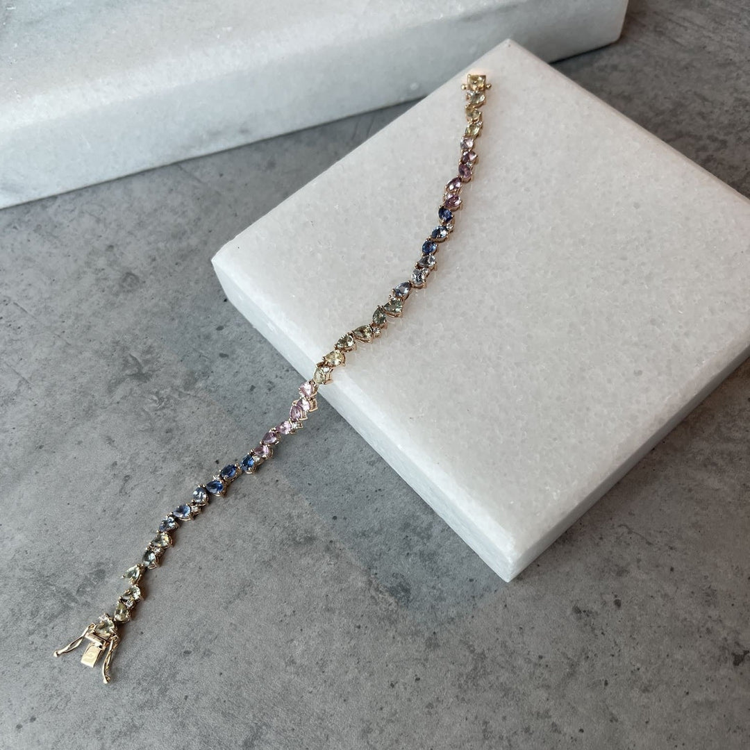 Zigzag Multi Colored Sapphire Pears with Diamond Droplets Bracelet - HIBA JABER
