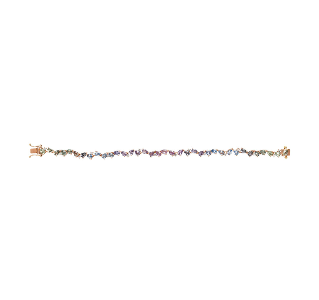 Zigzag Multi Colored Sapphire Pears with Diamond Droplets Bracelet - HIBA JABER