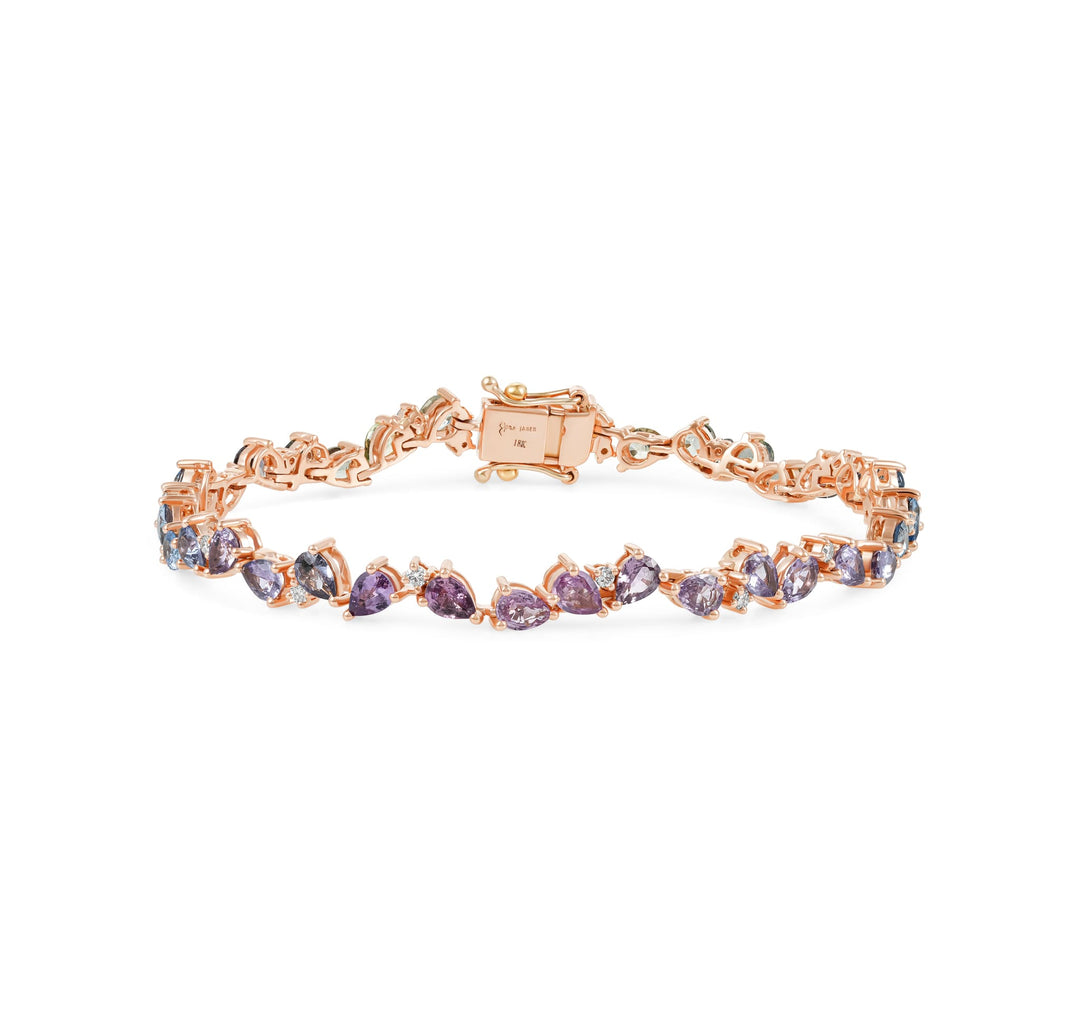 Zigzag Multi Colored Sapphire Pears with Diamond Droplets Bracelet - HIBA JABER