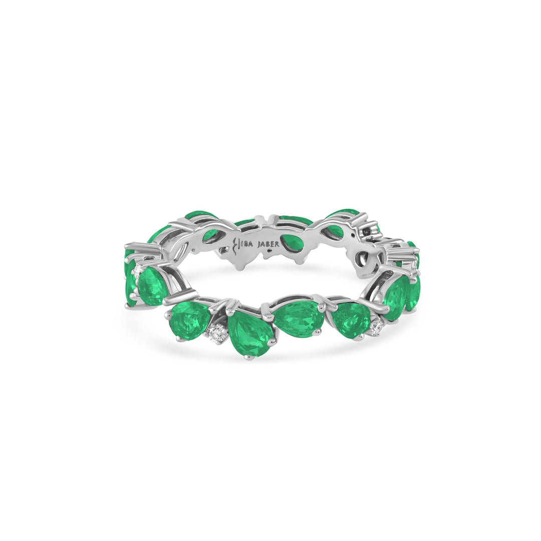 Zigzag Pear Green Emeralds Droplet Ring - HIBA JABER