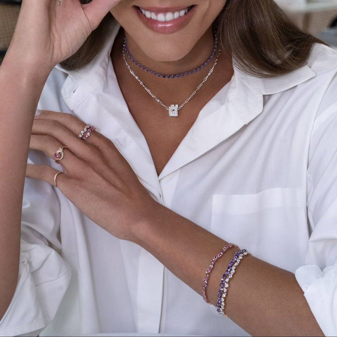 Zigzag Pink Sapphire Pears with Diamond Droplets Bracelet - HIBA JABER