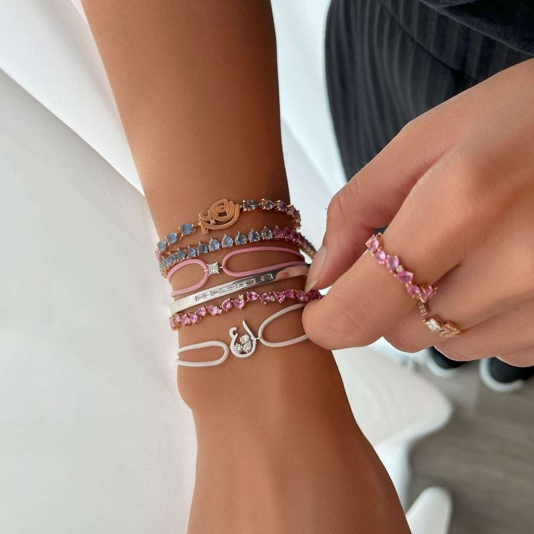 Zigzag Pink Sapphire Pears with Diamond Droplets Bracelet - HIBA JABER